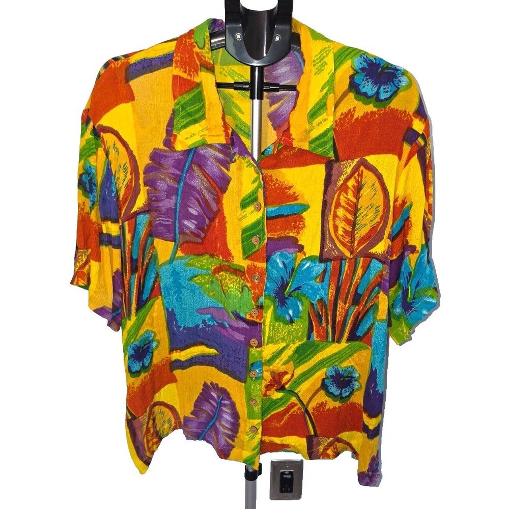 Phool Vintage 80's Colorful button front Shirt Yellow Purple Size 1X Excellent